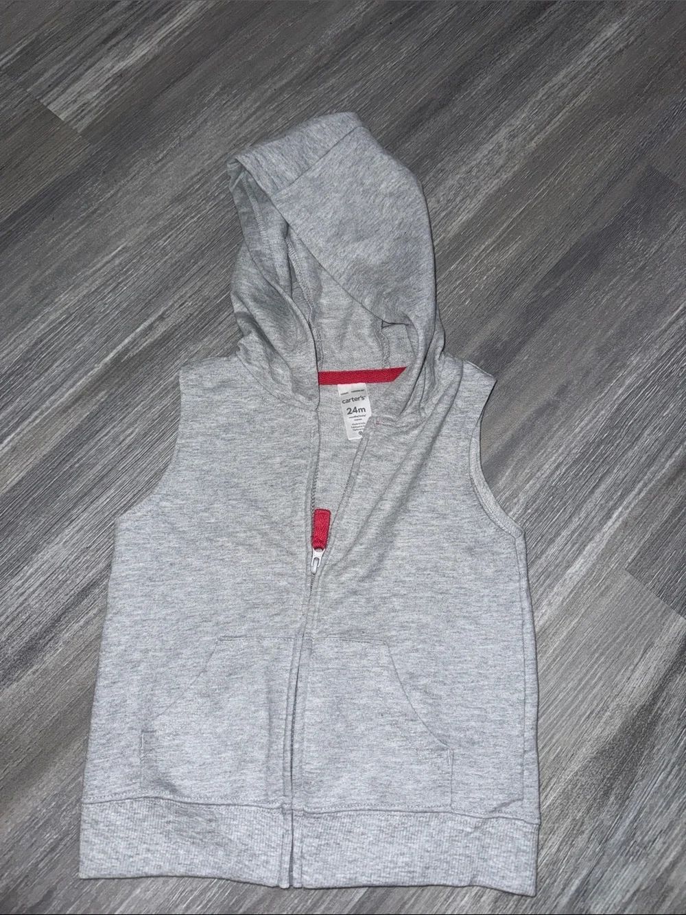 Carter’s Sleeveless Hooded Zip-Up Vest and Joggers for Kids - Light Gray